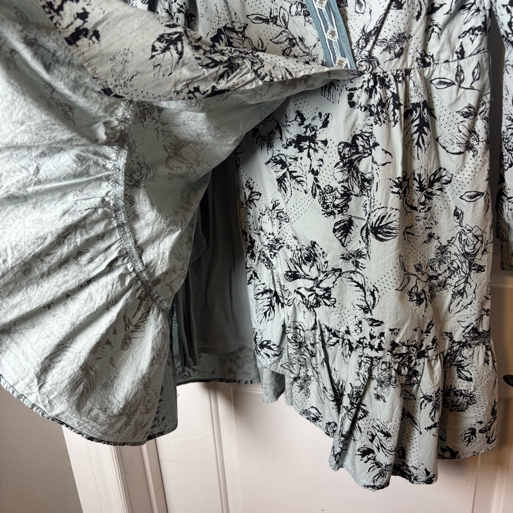 Anthropologie ruffle floral mini wrap dress large blue *missing belt - Picture 9 of 16